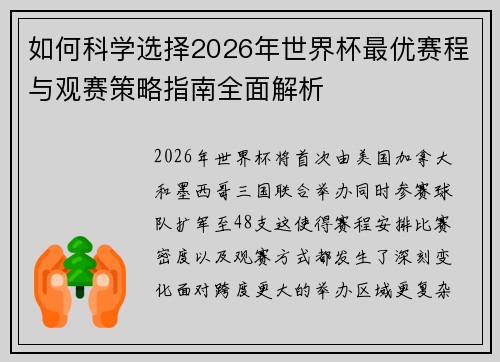 如何科学选择2026年世界杯最优赛程与观赛策略指南全面解析 如何科学选择2026年世界杯最优赛程与观赛策略指南全面解析